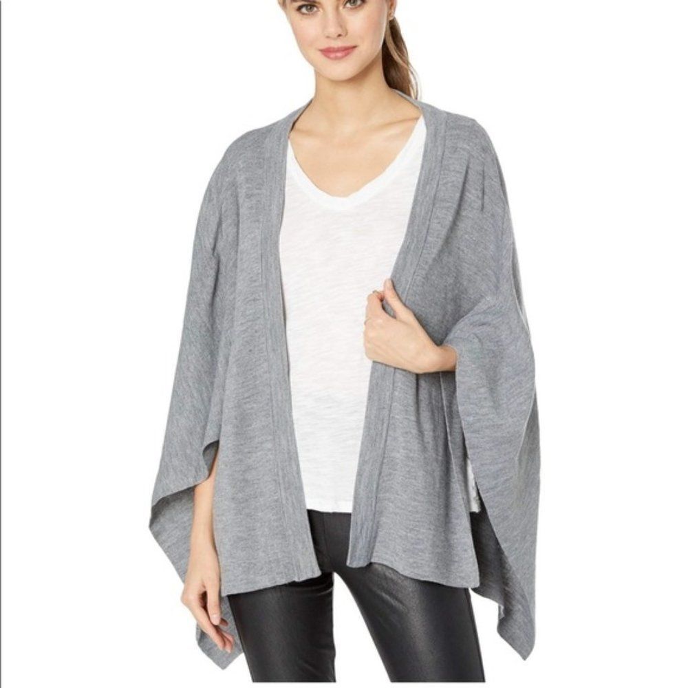 REBECCA MINKOFF MILANO CAPE HEATHER GREY OPEN FRONT CARDIGAN SWEATER WOOL OS NWT - Picture 2 of 10